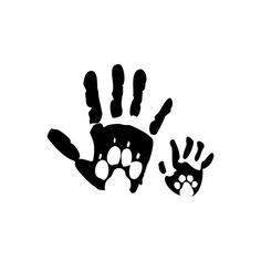 an animal's paw and hand print on a white background