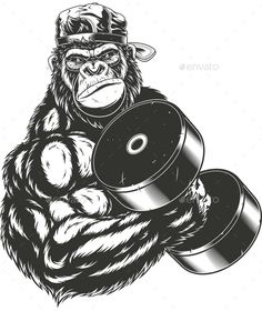 a gorilla with dumbbells in his hands - animals characters