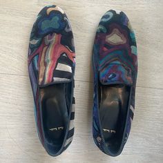 Paul Smith Velvet Loafers With Trim (Pictured) And Leather Upper; Made In Italy, Comes With Cloth Bag, Nwt; Size 40 It (Fits 9.5 Us); Soles Still Have The Clear Plastic Sticker On Them (To Be Removed Upon Wearing) Multicolor Slip-on Loafers With Rubber Sole, Multicolor Leather Loafers With Flat Heel, Multicolor Slip-on Leather Loafers, Multicolor Loafers With Rubber Sole And Round Toe, Paul Smith Shoes, Paul Smith Women, Leather Loafers Women, Tassel Shoes, Smith Shoes