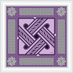 a cross stitch pattern in purple and black with an intricate design on the center,