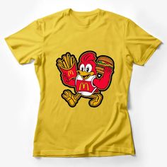 Fun Chicken Character T-Shirt, Fast Food Mascot with Burger and Fries, Colorful Cartoon Tee, Unisex Clothing Female T-Shirt Custom graphic T-Shirt.Customize your color Funny Yellow Tops With Letter Print, Funny Yellow Top With Letter Print, Yellow T-shirt With Character Print, Yellow Graphic Tee With Character Print, Funny Yellow Graphic Print Top, Funny Yellow Crew Neck Top, Funny Yellow Pre-shrunk T-shirt, Funny Yellow Top With Screen Print, Funny Yellow Screen Print Top