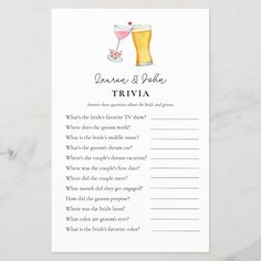 a trivia game with two drinks on it