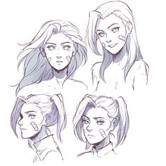 some drawings of different faces and hair styles