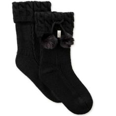 Nwot! Ugg Pom Pom Black Short Rainboot Socks. Socks: 9-10| Fits Shoe Size: 5-10 Ugg Care Kit, Boot Cuff Socks, Metallic Socks, Ugg Rain Boots, Ugg Accessories, Tall Boot Socks, Pom Pom Shorts, Cable Knit Socks, Fleece Socks