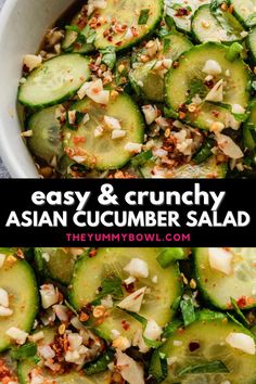 If you're looking for a crunchy Asian cucumber salad as the perfect side dish for your Asian cooking, look no further than this easy cucumber salad! This easy Asian cucumber salad recipe is made with thin slices of juicy fresh cucumbers combined with sesame soy dressing and topped with your favorite garnish - toasted sesame seeds, fresh ginger, or chopped green onions. Cucumber Pepper Ginger Salad, Cucumber Sesame Salad, Cucumber Salad Asian, Cucumber Ideas, Cuke Salad, Easy Asian Cucumber Salad, Asian Cucumber Salad Recipe, Salad Master, Japanese Cucumber Salad