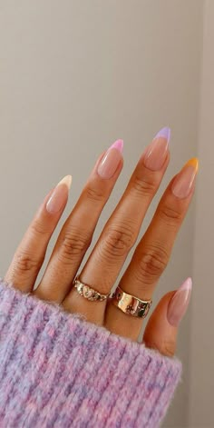 21. Multi Pastel French Nails How are you doing? Last week, we had lots of storms in the UK, at least it’s over (hopefully),... Nagellack Trends, Colorful Nails, Pastel Nails, Girls Nails, Minimalist Nails, Nail Designs Spring, Short Acrylic Nails, Nail Arts, Flower Nails