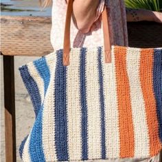 Rays For Days Seagrass Bag. New With Tags. Casual Orange Crochet Bag For Everyday, Casual Orange Woven Bag, Blue Straw Bag With Leather Handles For Vacation, Casual Blue Straw Bag With Leather Handles, Casual Orange Rectangular Beach Bag, Summer Woven Orange Bag, Everyday Woven Blue Bags, Blue Straw Bag With Leather Handles For Beach, Eco-friendly Blue Crochet Bag For Everyday