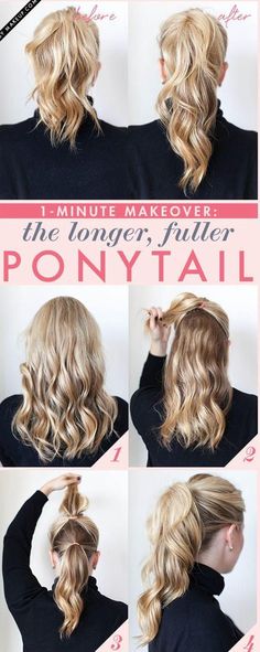 Double ponytail. Cute Idea to give hair length Fuller Ponytail, Ponytail Trick, Sanggul Modern, Double Ponytail, Short Hairstyle