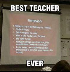 a woman standing in front of a whiteboard with words on it that say best teacher ever