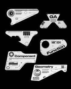 some type of paper cutters with different labels and numbers on the front, back, and side