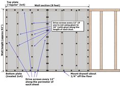 the diagram shows how to build a shed with wood framing and studs on it