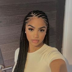 Image: @braidsgang // Instagram Ethiopian Cornrows, Braided Hairstyles Light Skin, Cornrows In The Front Box Braids In Back, Braids For Round Faces, Small Fulani Braids, Half Head Braids, Boho Cornrows, Mexico Braids, Braided Hairstyles For Black Women Cornrows