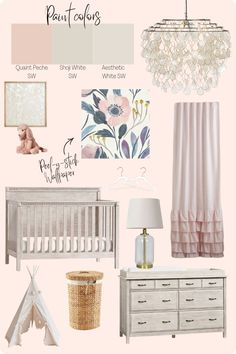 Girl's room, baby girl room, baby girl nursery, nursery reveal, baby room, floral wallpaper, neutral nursery, pink nursery, pink curtains, capiz chandelier Nursery Pink Curtains, Capiz Chandelier, Wallpaper Neutral, Nursery Reveal, Nursery Pink, Pink Curtains, Room Baby