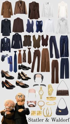 an assortment of clothes and accessories displayed on a white background with the caption stater & waloff