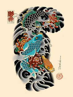 Koi Fish Drawing Tattoo, Dragon Koi Tattoo Design, Koi Dragon Tattoo, Tattoo Japanese Style, Koi Tattoo Design, Full Sleeve Tattoo Design, Japan Tattoo Design, Koi Tattoo