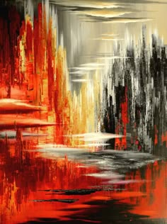 an abstract painting with red, yellow and black colors is featured in the video title