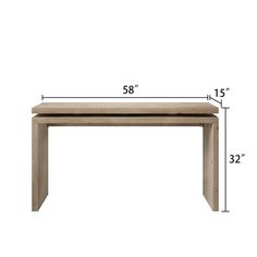 a wooden table with measurements for the top and bottom