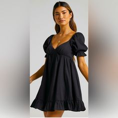 Empire Waist Puff Sleeve Dress In Black New With Tags Dresses To Wear To Dinner Party, Short Black Summer Dress, Everyday People, Preppy Dresses, Cheer Pictures, Empire Dress