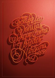 a red background with some type of lettering on it and the words written in cursive writing