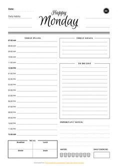 a printable holiday planner with the words happy monday written in black and white on it