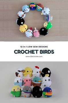 the crochet birds are all different colors and sizes, but there is no image to describe