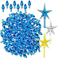 Our kit contains 108 pcs of medium twist replacement bulbs and 3 star toppers, enough to fully refresh an entire 15 ceramic holiday tree. Assortment includes three star toppers coordinating beautifully with the replacement bulbs allowing for three different holiday looks. Color: Blue. Medium Twist, Plastic Christmas Tree, Christmas Tree Tops, Christmas Tree Star, Blue Christmas Tree, Christmas Lighting, Lighted Ornaments, Three Star, Different Holidays