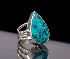 Beautiful Chrysocolla Shattuckite statement ring handset in fine sterling silver. This is a bold one of a kind ring. The stone is rare. Please inquire about sizing, thank you Chrysocolla Ring, Statement Ring, Rings Statement, Beautiful Earrings, Turquoise Ring, Statement Rings, San Diego, Gemstone Rings, Jewelry Rings