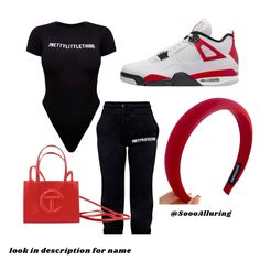 Bodysuit: prettylittlething Pants: PrettyLittleThing Purse:Red Telfaf Purse Headband: Shein Shoes:Jordan Retro 4 Socials: Tiktok: @SoooAlluring Jordan Slippers Red, Jordan Crossbody Bag, Red And Black Outfit, Shein Shoes, Red And Black Outfits, Jordan Retro 4, Retro 4, Shoes Jordan