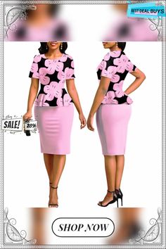 Sexy Fashion Digital Printing Short Sleeve Round Neck Women's Dress Pink Bodycon Dress For Office, Fitted Pink Mini Dress For Office, Fitted Floral Print Office Dresses, Summer Office Lady Bodycon Dress, Fashion Sexy, Round Neck, Best Deals, Digital Prints, Womens Dresses