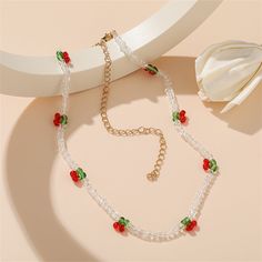 Add the finishing touch to your ensemble with this cherry station necklace featuring acrylic beads. 15.94" L with 5.91" extender Lobster claw clasp 18k gold-plated copper / acrylic Cute Summer Jewelry, Cherry Beads, Cherry Necklace, Simple Choker, Beads Choker, Good Gifts, Gifts For Birthday, Rice Bead, Costume Jewelry Necklaces