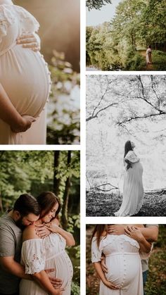 pregnant women in white gowns and trees