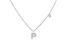 Necklace Initial Letter P White Gold with Diamond - Albert Hern Fine Jewelry Necklace Initial Letter, Initial Necklace Silver, White Gold Necklace, Necklace Initial, Letter Pendant Necklace, Letter P, White Gold Necklaces, Letter Pendants, Initial Letter