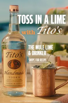 a bottle of tios next to a copper mug on a table with the title tios in a line with tios