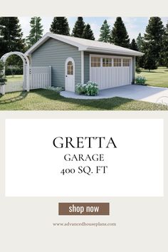 a garage with the words gretta garage on it and an image of a house in