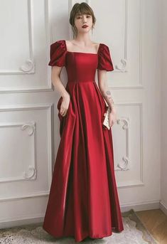 Escape princess dress, satin square collar party dress,red evening dressMaterial:satinColor:as picture or custom colorNeckline:off shoulderBack details:zipper or bandageStyle:pricessDress type:A-line&ltp&gtFeatures:square neck&lt/p&gt&ltbr/&gt&ltp&gtCustomized service and Rush order are available.&lt/p&gt&ltbr/&gt&ltp&gtThis dress could be custom made, there are no extra cost to do custom size and color.&lt/p&gt&ltbr/&gt&ltp&gtPlease leave your phone number for shipping when you order the dress. Satin Dress Square Neck, Tea Length Red Dress, Red Modest Satin Dress, Square Neck Prom Dress With Sleeves, Princess Type Dress, Red Dress Square Neckline, Red Satin Dress With Sleeves, Satin A Line Bridesmaid Dresses, Red Satin Long Dress