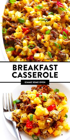 this breakfast casserole is loaded with meat and vegetables