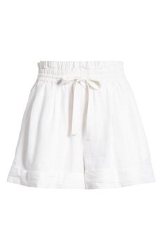 These staple shorts are crafted from crisp linen for laid-back yet polished look and feel. 3" inseam; 31" leg opening; 13" front rise; 16" back rise (size medium) Drawstring waist Side-seam pockets 100% linen Dry clean Imported White Bermuda Bottoms For Day Out, Linen Bottoms For Daywear, Linen Bottoms For Daywear With Short Length, Linen Bottoms With Short Inseam For Day Out, Linen Shorts For Daywear, High-waisted Linen Shorts For Daywear, Linen Bottoms With Built-in Shorts For Daywear, White Linen Shorts With Built-in Shorts, White Linen Shorts For Summer