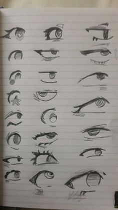 an open notebook with several different types of eyes and eyebrows drawn in pencil on it