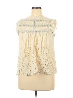 Adiva Sleeveless Blouse Size: X-Large Tops - used. 100% COTTON | Adiva Sleeveless Blouse: Ivory Tops - Size X-Large Off White Sleeveless Cotton Tops, Beige Sleeveless Cotton Blouse, Sleeveless Beige Cotton Blouse, Cream Sleeveless Cotton Blouse, Off White Sleeveless Summer Blouse, Casual Cream Sleeveless Blouse, Off White Sleeveless Blouse For Spring, Ivory Tops, Sleeveless Blouse