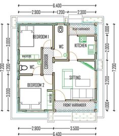 the floor plan for a small house with three bedroom and two bathrooms on each side