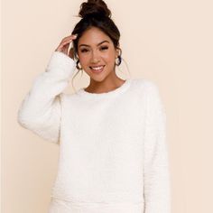 Length 24" / Bust 44" / Waist 44" - Measured From A Size S. - Models Are Approximately 5'10" And Wear A Size Small. - Imported White Tops With Soft Texture, Criss Cross Sweater, Sherpa Sweater, Heavy Sweaters, Puff Sleeve Sweater, Marled Sweater, Fluffy Sweater, Navy Blue Sweater, Lace Sweater