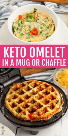 the keto omelet in a mug or waffle is ready to be eaten