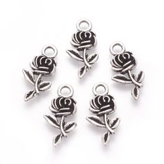 12 Rose Flower Charms 21 x 11 mm Antique Silver tone, zinc alloy, lead, nickel free  ONE FLAT FEE SHIPPING, NO MATTER THE SIZE OF PURCHASE Ships from the U.S www.etsy.com/shop/FindingsKeepers Jewelry Making Earrings, Jewelry Making Charms, Leaf Charms, Flower Charm, Jewellery Making, Silver Roses, Charm Earrings, Rose Flower, Charm Pendant