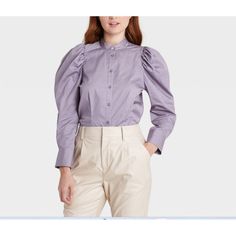 Prologue Women's Puff Long Sleeve Button-Down Blouse - Purple- Size Xs Oo404afa Puff Sleeve Shirt With Button Closure For Work, Balloon Sleeve Tops With Button Closure For Work, Puff Sleeve Padded Blouse For Work, Workwear Puff Sleeve Padded Blouse, Fall Puff Sleeve Tops With Buttons, Fall Long Sleeve Puff Sleeve Top With Buttons, Cotton Puff Sleeve Shirt For Work, Balloon Sleeve Tops With Button Cuffs For Work, Fall Puff Sleeve Button-up Top