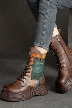 woman wearing Retro Platform Boots Thick Sole Boots, Steampunk Boots, Platform Combat Boots, Platform Boots Chunky, Punk Boots, Womens Combat Boots, Summer Sneakers, Steampunk Clothing, Chunky Heels Sandals