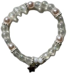 Casual Silver Star Bracelets, Casual Silver Star-shaped Bracelet, Casual Silver Star-shaped Bracelets, Silver Beaded Star Bracelets, Casual Silver Star Jewelry, Casual Silver Star-shaped Jewelry, Silver Beaded Bracelets With Star Charm, Silver Beaded Bracelet With Star Charm And Round Beads, White Charm Bracelet With Star Charm As Gift