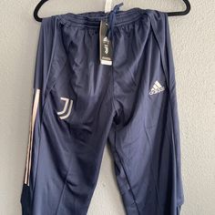 Adidas Juventus Soccer Sweats Joggers Pants Adidas Sporty Bottoms With Side Pockets, Sporty Adidas Bottoms With Side Pockets, Adidas Sporty Straight Leg Pants, Adidas Blue Sports Bottoms, Adidas Sports Pants With Pockets, Adidas Blue Joggers For Sports, Blue Sports Pants With Tapered Leg, Blue Tapered Leg Sports Pants, Adidas Sports Bottoms With Side Pockets