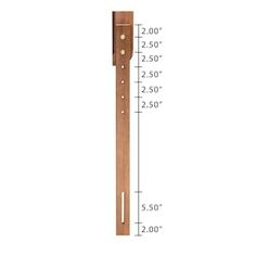 a wooden door handle with measurements for the length and width on each side, shown in front of a white background