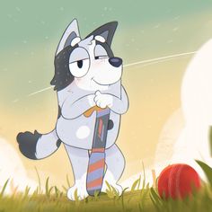 a cartoon dog holding a baseball bat in the grass