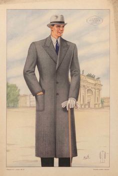 Men's Fashion Illustration, 1940s Mens Fashion, Mens Overcoat, Vintage Menswear, Mens Fashion Illustration, Fashion Illustration Vintage, Vintage Mens Fashion, Costume Institute, Vintage Clothing Men